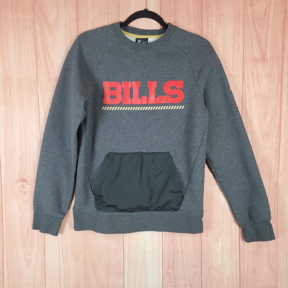 Nike Mens Small Sweatshirt Gray Crew‎ Neck Long Sleeve Pullover Buffalo Bills